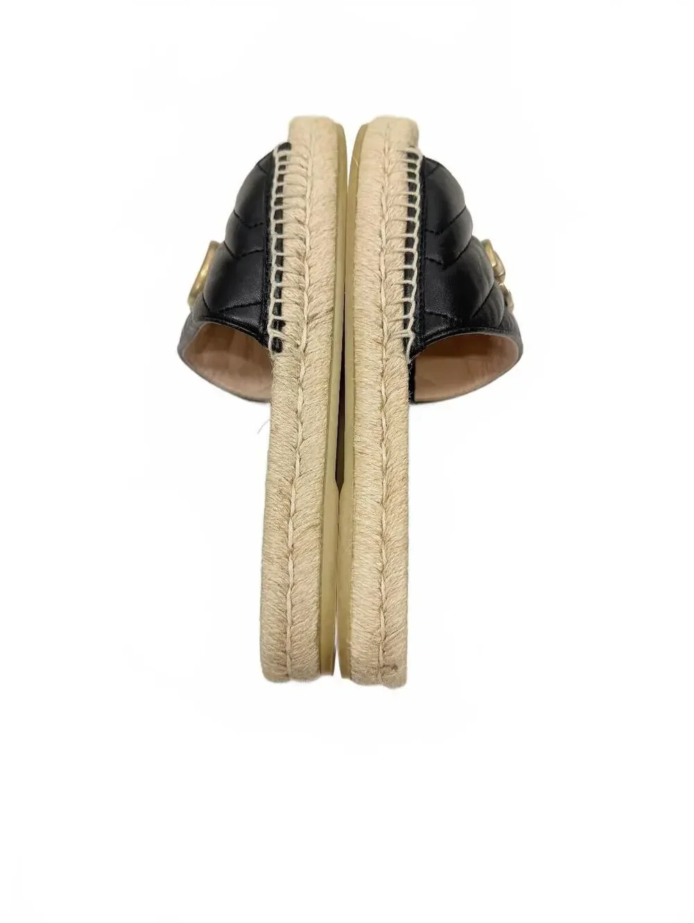 Gucci Marmont Matelasse Leather Espadrille Slide Sandal Black Sz 37.5 US 7.5